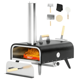 12-inch Automatic Rotating Pizza Oven with Built-in Thermometer-Portable Wood-Fired Pizza Oven, Outdoor Kitchen Authentic Stone-Baked Pizza