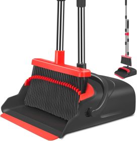 Upgrade Broom and Dustpan Set, Broom with Dustpan Combo Set, Large Size and with Long Handle, Upright