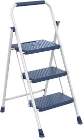 3 Sturdy Step Stool with Anti-Slip Pedal Comfortable Handrail, Portable Heavy Duty Step Stool for Kitchen, Garage Outdoor Use, 800lbs, Calm Blue