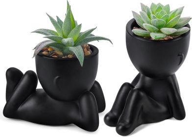 Set of 2 Fake Plants Artificial Succulent Plants for Office Desk Accessories Black Bathroom Home Room Aesthetic Decor Indoor