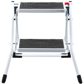 Step Ladder 2-Step 330lbs Capacity, Ergonomic Folding Steel Step Stool with Wide Anti-Slip Pedal, Sturdy Step Stool for Adults Toddlers