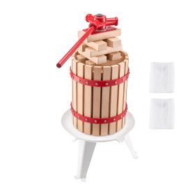 1.6 Gal/6L Fruit Wine Press, Solid Wood Basket with 8 Blocks, Heavy Duty Manual Juice Maker