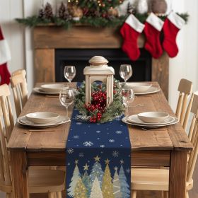 Christmas Table Runner 13x90 Inch, Xmas Trees Snowflakes Holiday Decorative Farmhouse Table Decoration for Kitchen Dinning (Color: Blue)