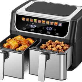 9.5 Quart Large Dual Basket Air Fryer With Double Basket, Independent Temp Control & Sync Mode, 10 Presets (Option: Black)